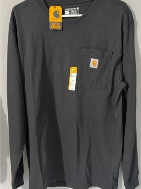 Carhartt Black Crewneck Long Sleeve Pocket Tee with Logo Tag